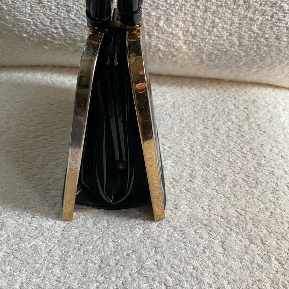 Vintage Black Patent Purse Handbag Gold Color Hardware - Picture 7 of 8